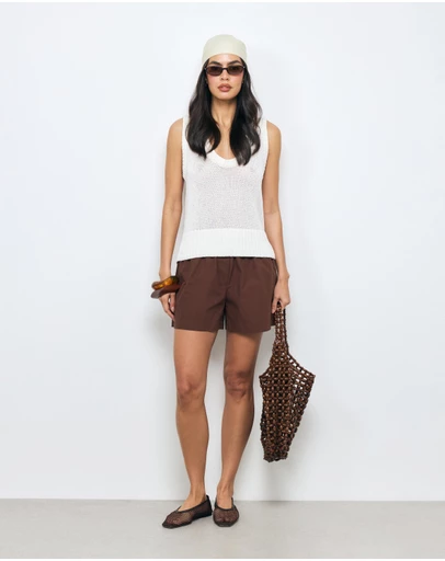 AERE - Sabrina Wide Leg Mid Waisted Shorts