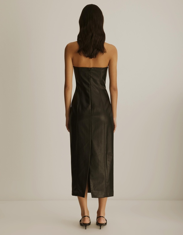 Atmos&Here - Beccy Strapless Leather Look Midi Dress