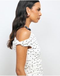 AERE - Claire Off Shoulder Polka Dot Top
