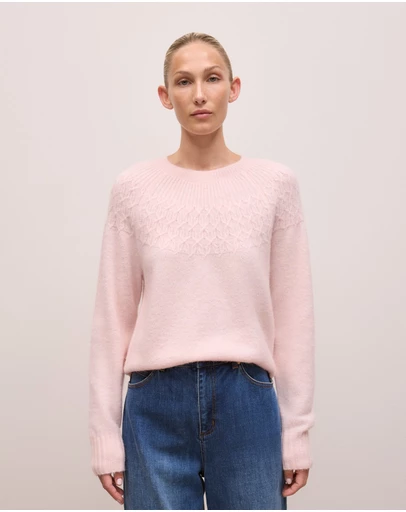 Trenery - Alpaca Merino Cable Yoke Knit in Rose Quartz