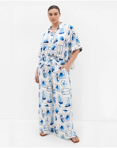 City Chic - Plus size Liana Amalfi Print Pant - white