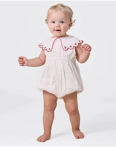Goldie + Ace - Scallop Collar Strawberry Romper - Babies