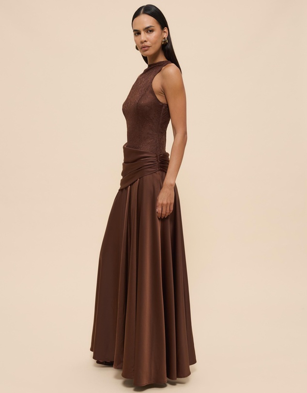 Revibe - Repaired CHANCERY Layla High Neck Lace Panelled Maxi Dress - AU 10