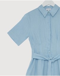 Revibe - Repaired AERE Orien Tuck Waist Linen Shirt Dress - AU 6