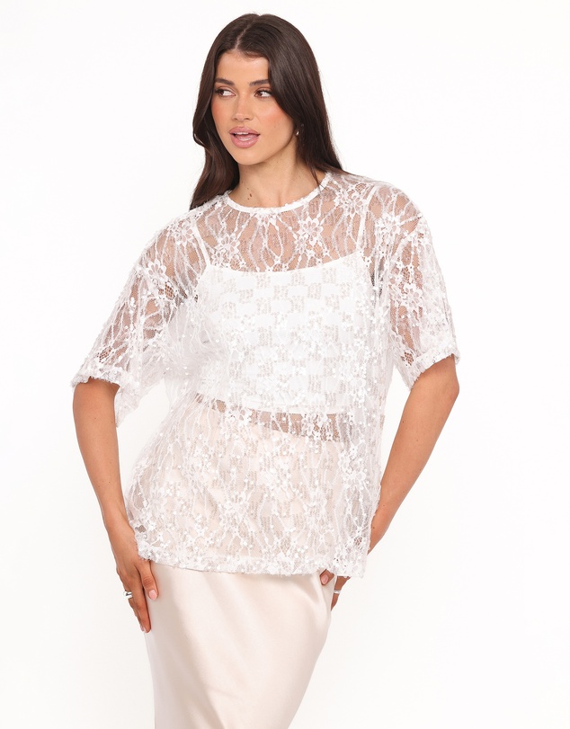 Petal & Pup - Yonder Sheer Lace Tee Top - White