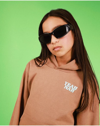 Skwosh - Yeah Nah Kids Slang Hoodie in Mocha