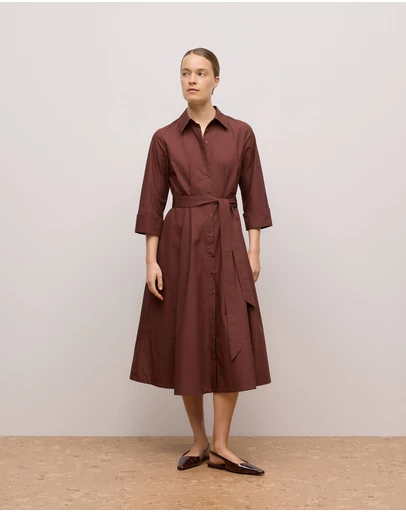 Trenery - Cotton Poplin Cuff Detail Shirt Dress in Espresso