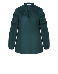 City Chic - Plus size Drama Queen Long Sleeve Shirt- emerald