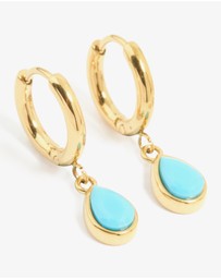 Lovisa - Waterproof Gold Plated Stainless Steel Turquoise Huggie Earrings 2-Pack