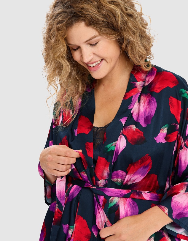 Sans Complexe - Graceful Short Viscose Satin Kimono Lingerie Robe