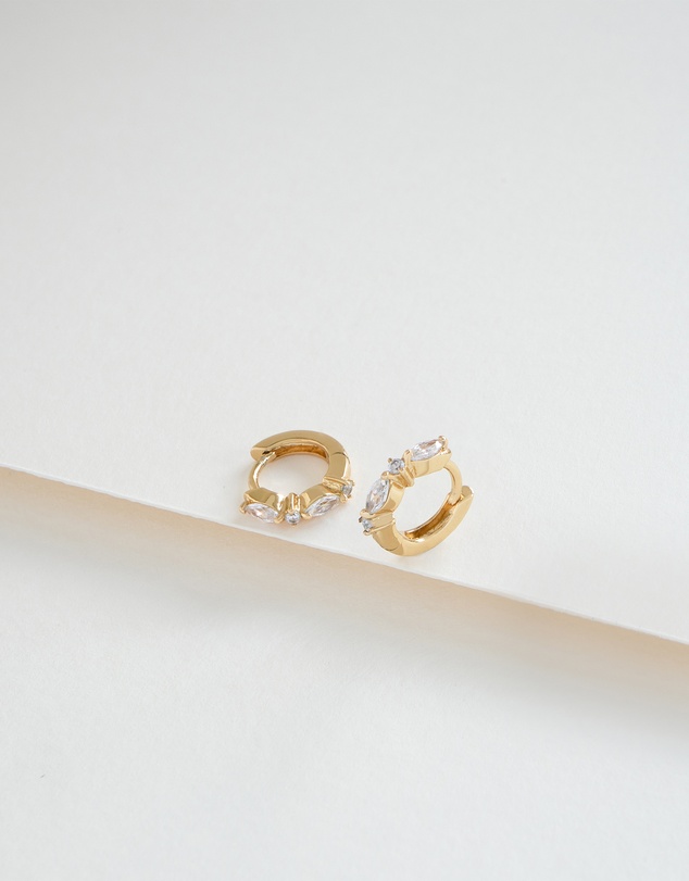 Wanderlust + Co - Marquise Pave Gold 8mm Huggie Earrings