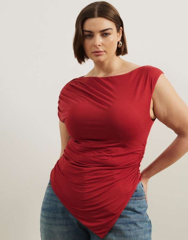 Atmos&Here Curvy - Lila Gathered Shoulder Bamboo Top