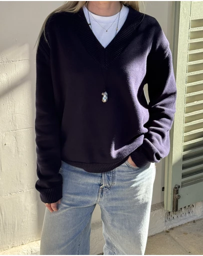 Dazie - Zara V-Neck Cotton Knit Jumper