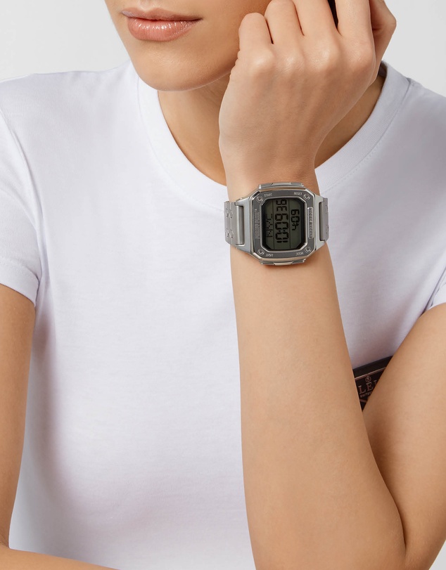 Philipp Plein - HYPER $HOCK 44MM - Silver-Tone Case - Light Display - Silver-Tone Metal Band