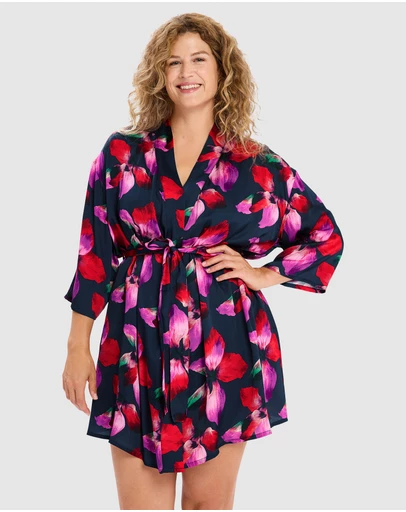 Sans Complexe - Graceful Short Viscose Satin Kimono Lingerie Robe