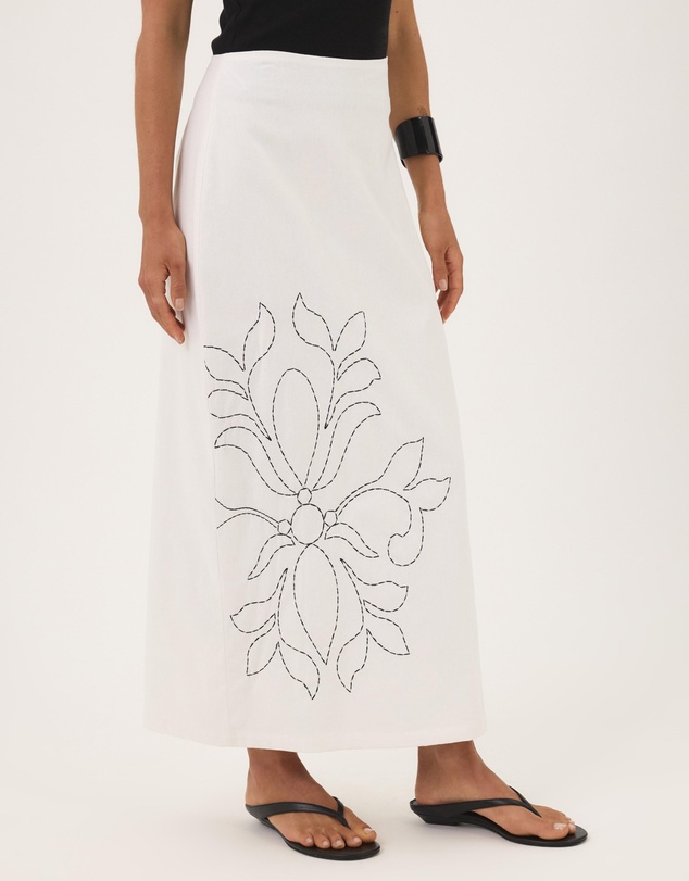 Atmos&Here - Flora Cotton Skirt With Placement Embroidery