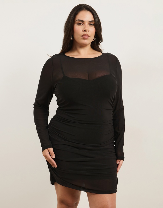 Atmos&Here Curvy - Elsa Long Sleeve Mesh Mini Dress