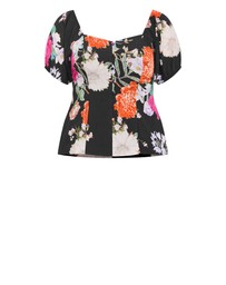 City Chic - Plus size Daydreams Print Corset Top - black