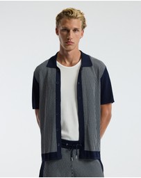 Calibre - Panelled Stripe Knit Shirt Navy