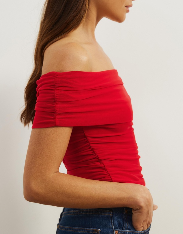 Atmos&Here - Elka Short Sleeve Mesh Off Shoulder Top