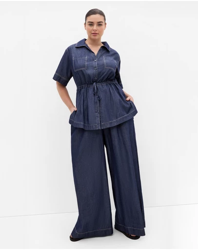 City Chic - Plus size Mikayla Denim Shirt - dark wash