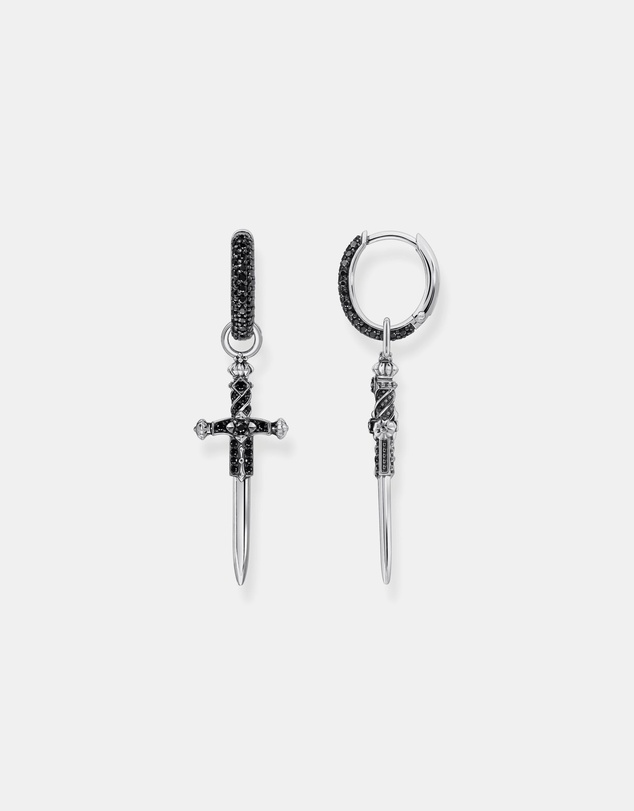 THOMAS SABO - Single hoop earring with sword & black stones