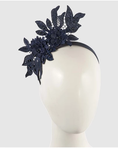 Max Alexander - Lace Crown Navy Headband Fascinator