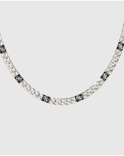 GUESS - Silver-Tone 4G Curb Chain Pave Necklace
