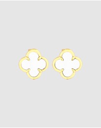 Elli Jewelry - Earrings Stud Cloverleaf Enamel White 925 Sterling Silver Gold Plated