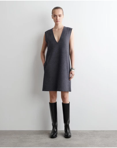 COS - Boiled Wool V-Neck Mini Dress