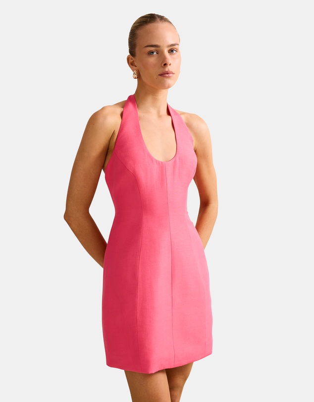 Forever New - Esther U-Neck Halter Neck Linen Mini Dress
