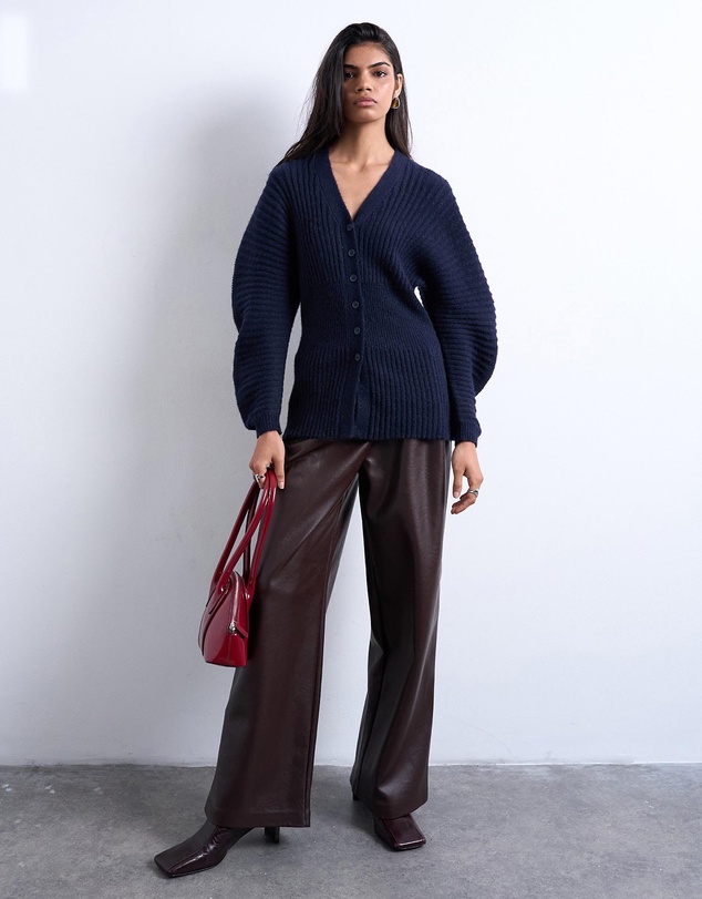 TOPSHOP - Knitted Ovoid Sleeve Cinch Cardigan
