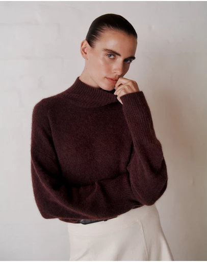 Trenery - Alpaca Merino Blend Relaxed Mock Neck in Espresso