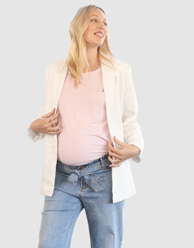 Angel Maternity - Maternity Linen Jacket in White