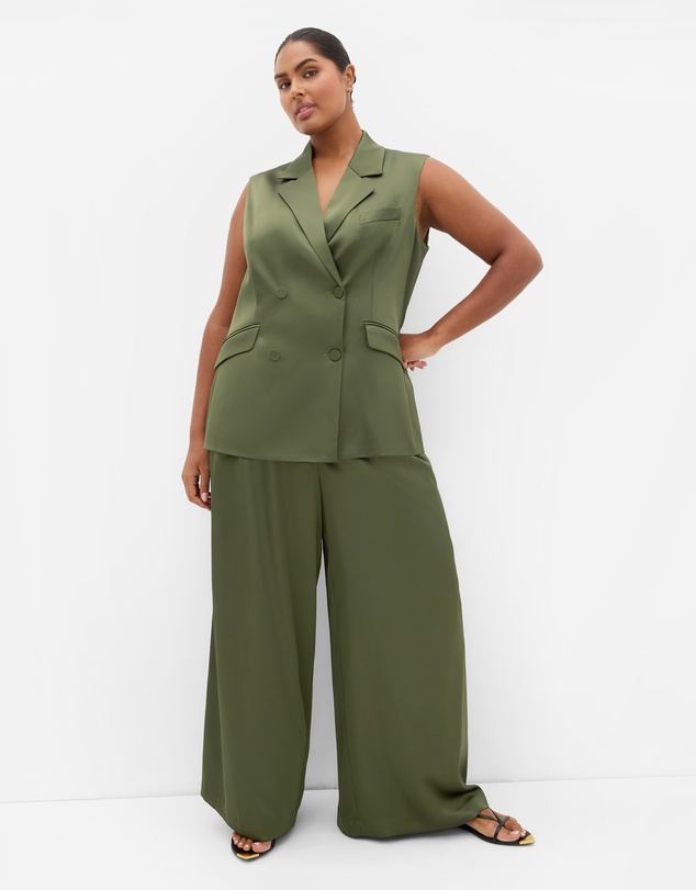 City Chic - Plus size Rylie Satin Vest - olive