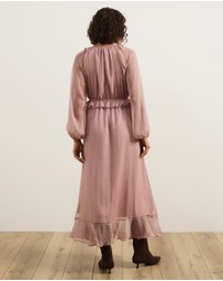 Atmos&Here - Tyla V-Neck Boho Midi Dress with Ruffle Detail
