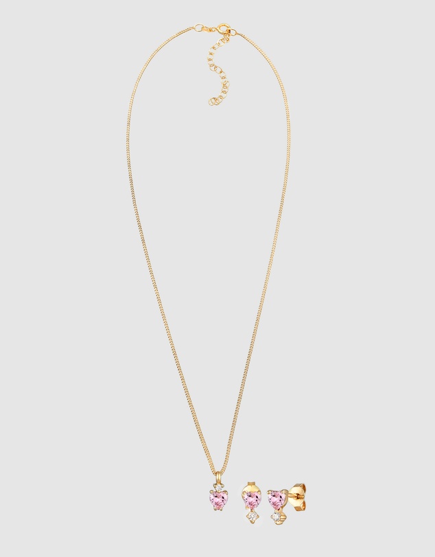 Elli Jewelry - Jewelry Set Heart Pink Zirconia 925 Sterling Silver Gold-plated