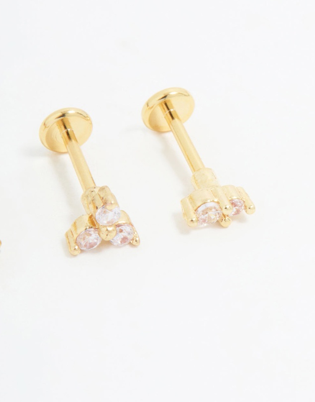 Lovisa - Gold Plated Surgical Steel Cubic Zirconia Round Flat Back Studs 3-Pack