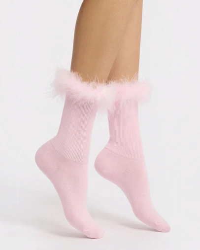 High Heel Jungle - Frou-Frou Feather Trimmed Combed Cotton Socks