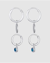 Elli Jewelry - Earrings Creoles Platelet Pendant Set with Opal Blue in 925 Sterling Silver