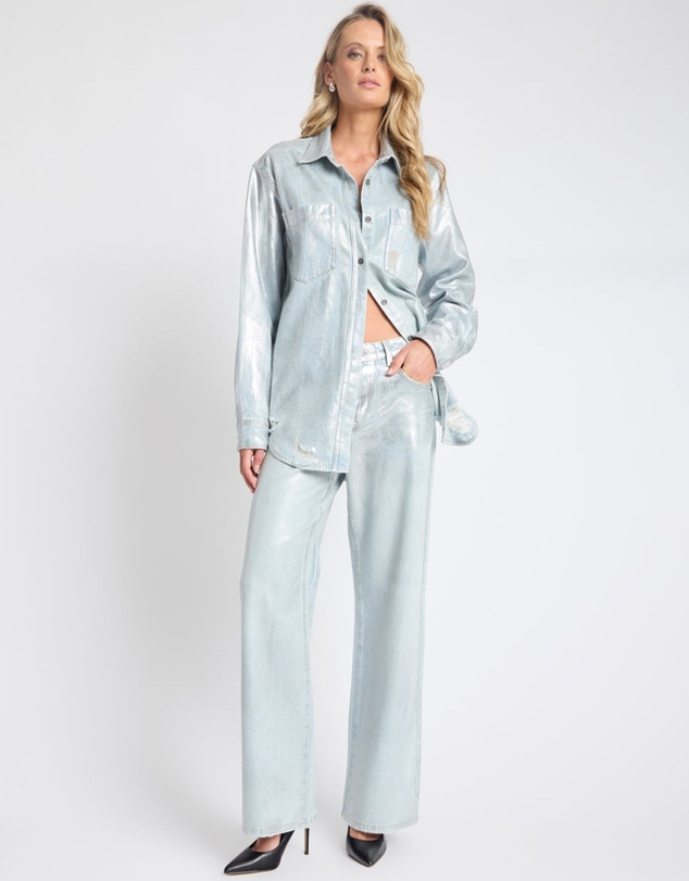 ONE TEASPOON - Jackson Mid Waist Wide Leg Denim Jeans - Blue Chrome