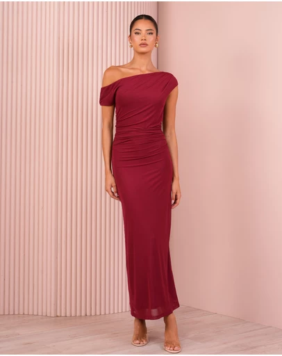 Azzurielle - Demi Ruching Mesh Maxi Dress