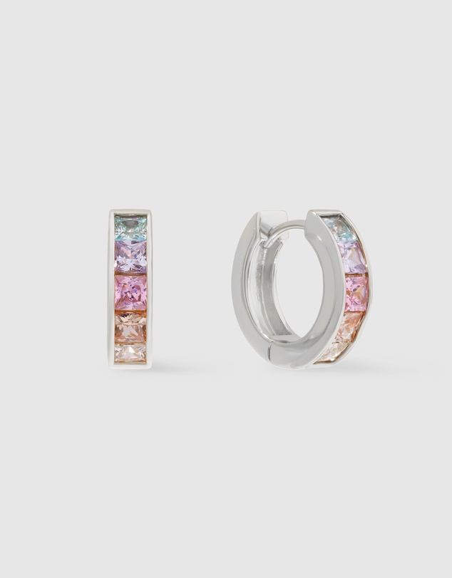 Wanderlust + Co - Rainbow Gem Silver 10mm Huggie Earrings