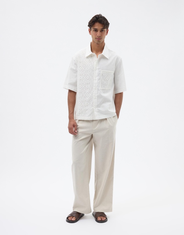 AERE - Linen Blend Broderie Contrast Shirt