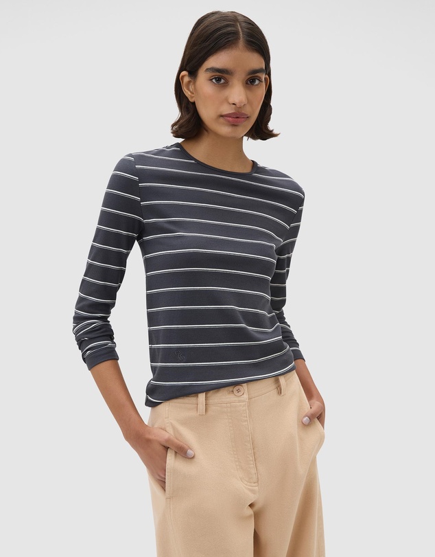 Oroton - Eve Fine Rib LS Stripe Tee