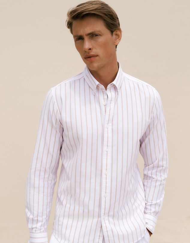 Trenery - Regular Fit Yarn Dyed Stripe Oxford Shirt in White