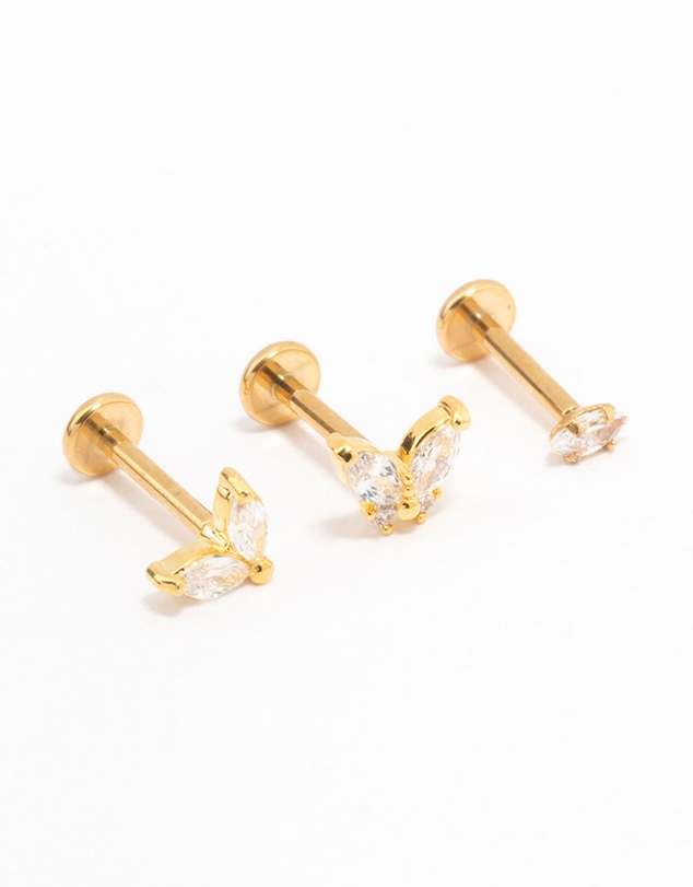 Lovisa - Gold Plated Surgical Steel Butterfly & Marquise Flat Back 3-Pack