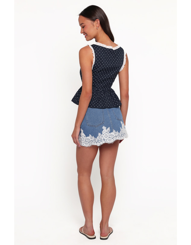 Petal & Pup - Yilissa Lace Trim Denim Mini Skirt - Vintage Blue Wash