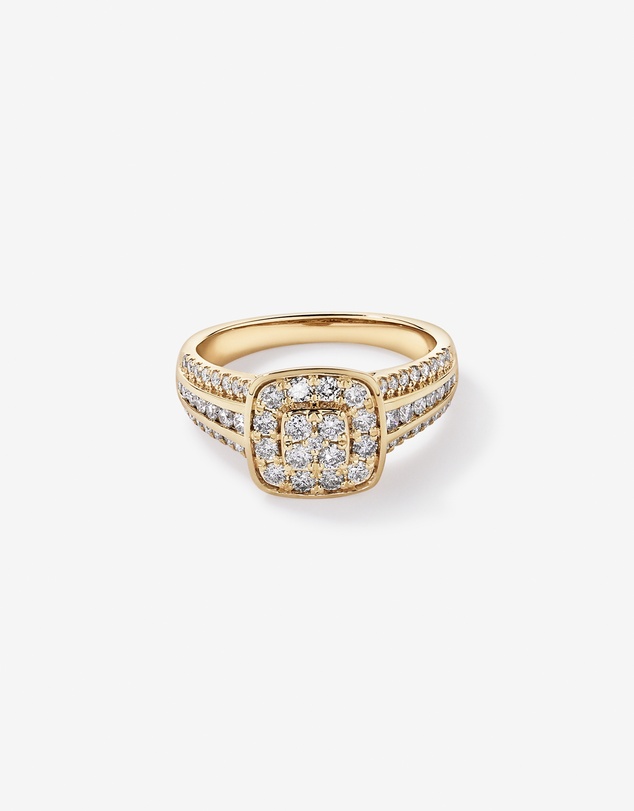 Michael Hill - 0.85 Carat TW Cushion-Shaped Diamond Cluster Ring in 10kt Yellow Gold