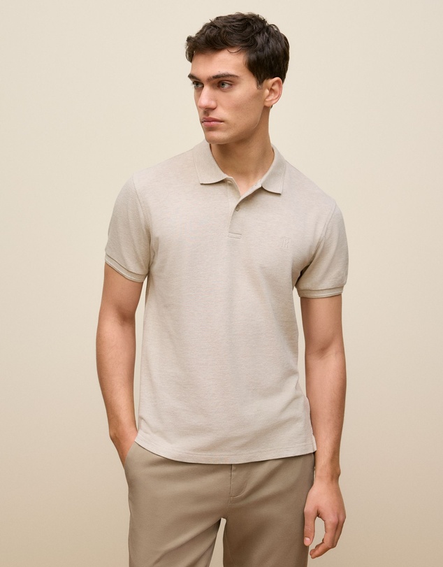 Trenery - Pique Marle Monogram Polo in Stone